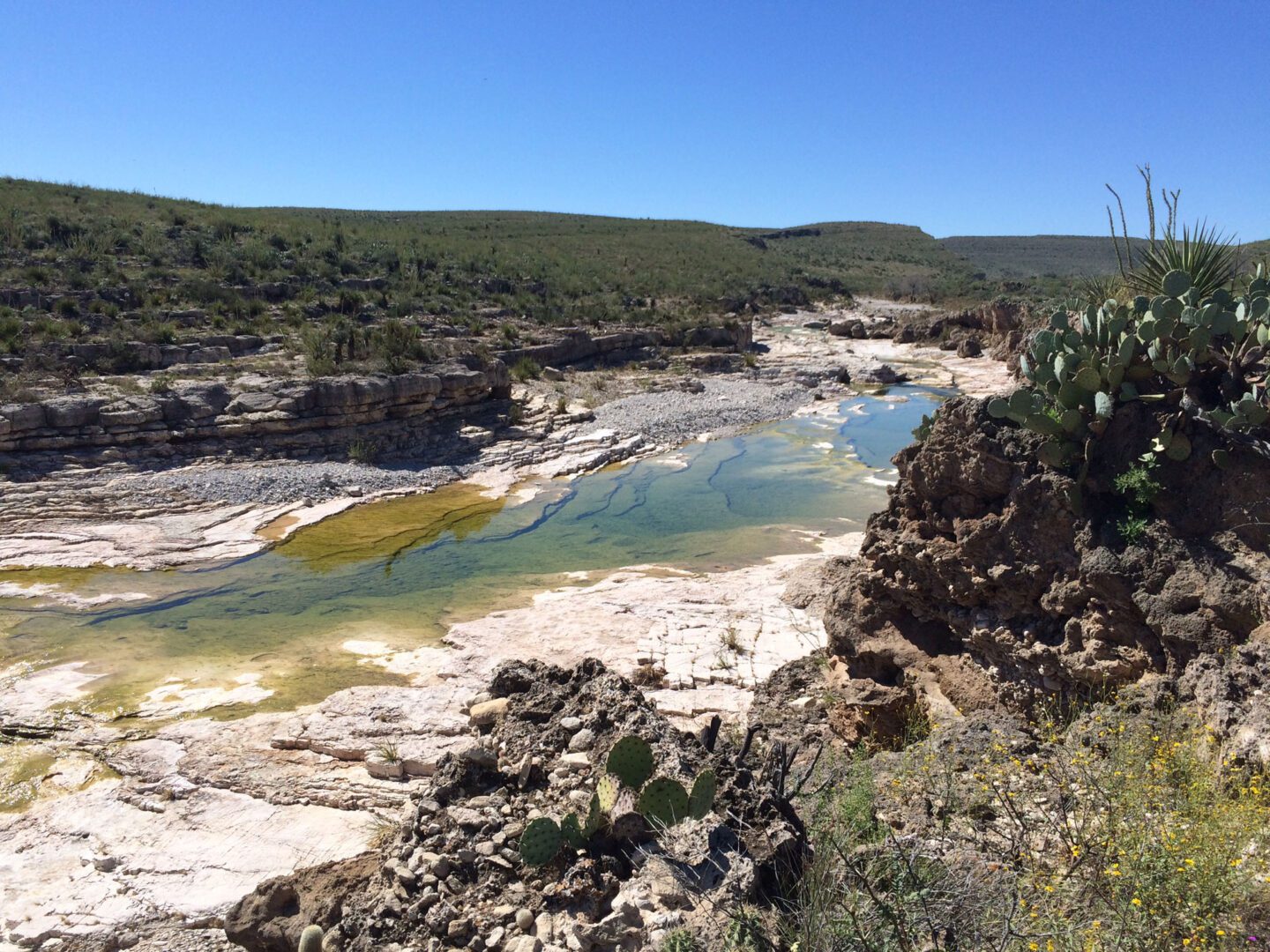 A river with water running down it and rocks on the side.